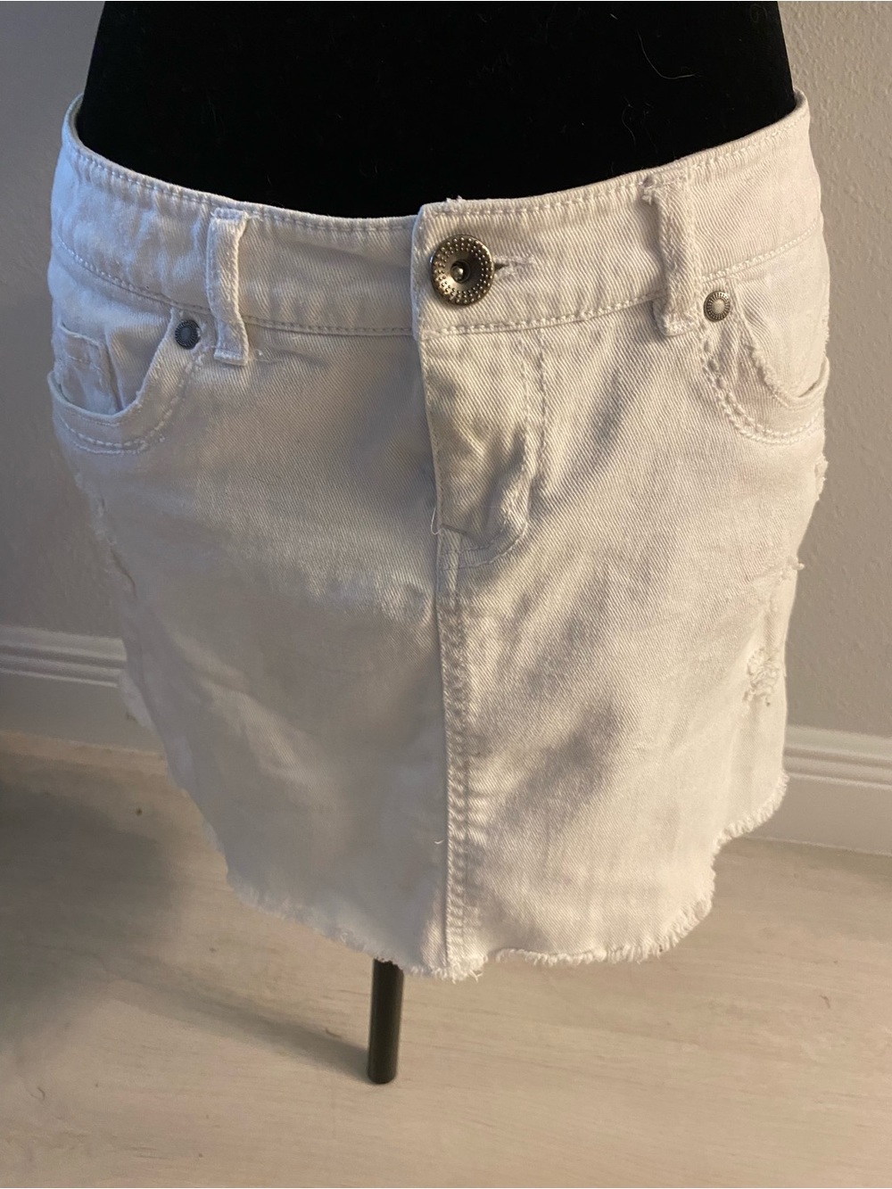 Mudd White Denim Mini Skirt with Frayed Hem